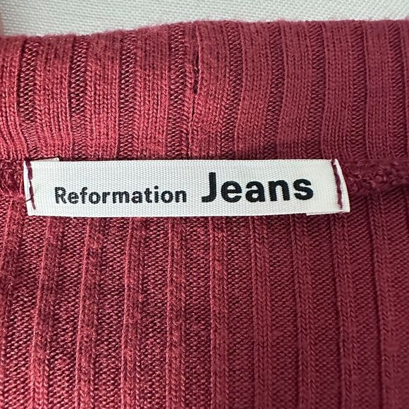 Reformation Women's Size-M Ribbed Button-Front Top Rust Orange - Picture 2 of 8